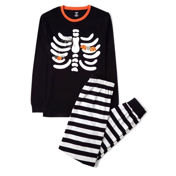 Gymboree Adult Size XL X-Large Skeleton Pajama Set 100% Cotton Black White Soft - Picture 2 of 5
